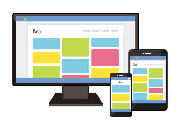 Responsive design / illustration of multi-device / website Responsive design / illustration of multi-device / website homepage stock illustrations