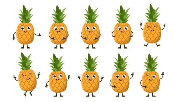 ภาพประกอบสต็อกที่เกี่ยวกับ “การ์ตูนผลไม้ตลก - pineapple”