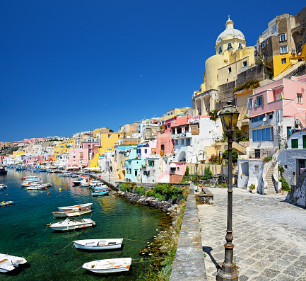 Procida is a small island in the Bay of Naples in southern Italy. Composite photo