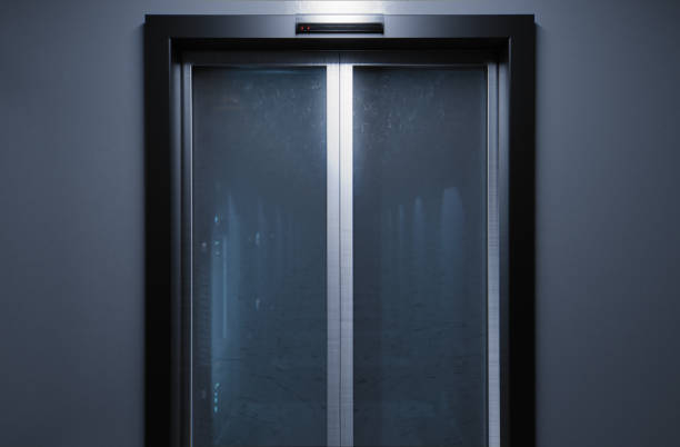 Sliding doors to a server room Closed sliding glass doors to a server room data center. Part of a series. frosted glass door office stock pictures, royalty-free photos & images