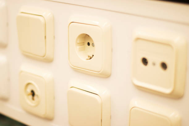 istock Store socket and switch display of productrs on sale on wall demonstration models for customers 1316754086