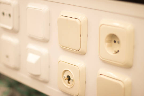 istock Store socket and switch display of productrs on sale on wall demonstration models for customers 1316754116