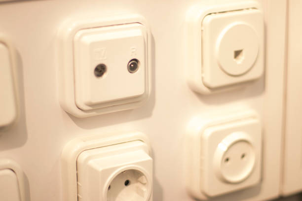 istock Store socket and switch display of productrs on sale on wall demonstration models for customers 1316754136