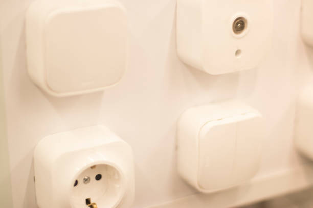 istock Store socket and switch display of productrs on sale on wall demonstration models for customers 1316754379