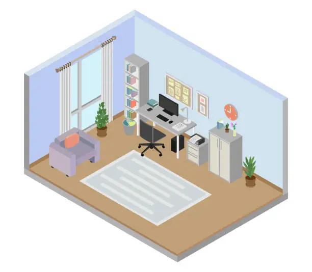 Vector illustration of Study room of a house isometric view
