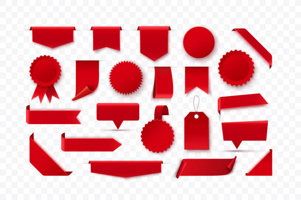 Blank Ribbons, Tags And Labels Set Of Red Blank Ribbons, Tags, Badges And Labels Isolated. Vector illustration best sellers stock illustrations