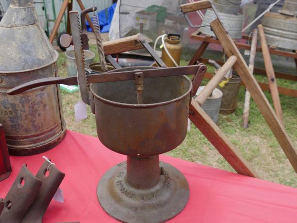Assorted tools and stuff displayed for sale at a flea market.