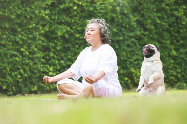 istock Asian Elderly woman practicing meditating yoga. 1316759858