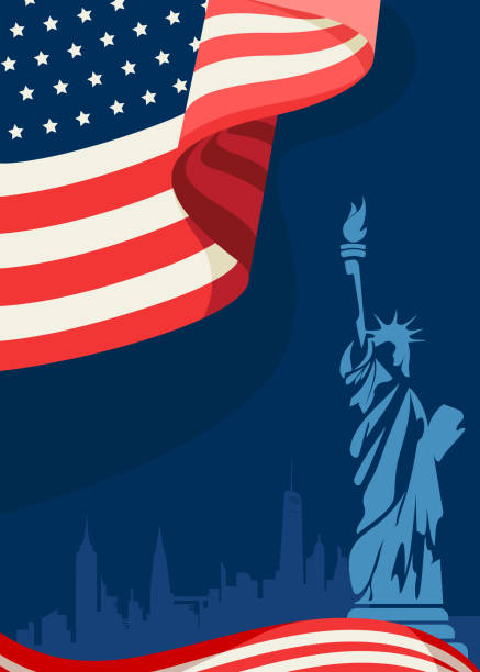 istock Poster with flag and Statue of Liberty. 1316762956