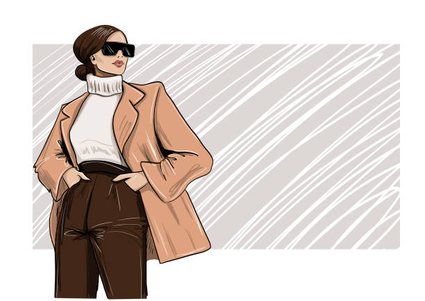ブレザーとタートルネックとメガネのファッション女性 - blazer点のイラスト素材／クリップアート素材／マンガ素材／アイコン素材