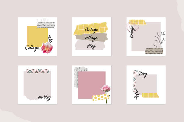 Instagram social media story post feed template. minimal background layout mockup in pastel pink yellow color, light spring summer vector. in vintage retro collage style. for beauty, fashion content vector art illustration