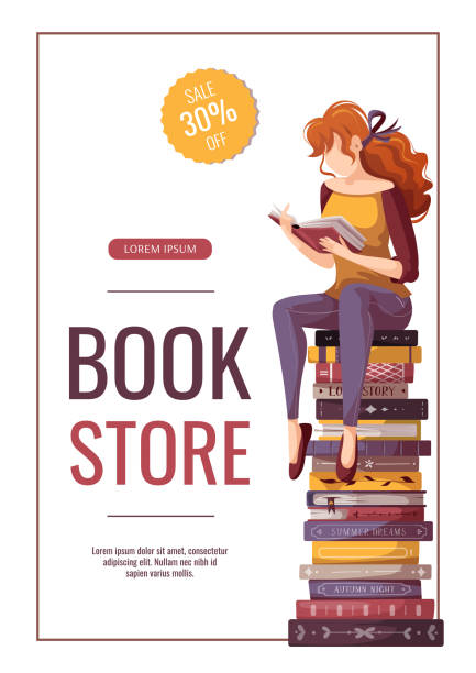 kobieta czyta książkę. księgarnia, księgarnia, biblioteka, miłośnik książek, koncepcja bibliofilska. - reading library book women stock illustrations