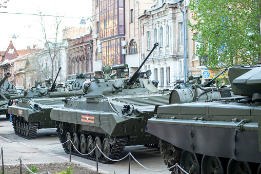 Military equipment parade on victory day