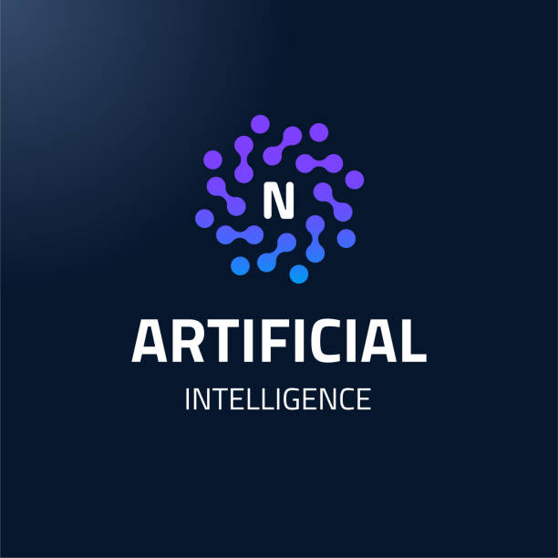 Vector Logo Artificial Intelligence Letter N New Technology Logo Design with Letter N. Modern Monogram on Blue Background. Nano Technology. human cells stock illustrations