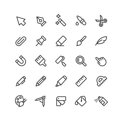 Set of graphic designer tools line vector icons. Editable stroke.