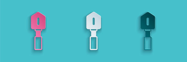 istock Paper cut Shovel icon isolated on blue background. Gardening tool. Tool for horticulture, agriculture, farming. Paper art style. Vector 1316780300