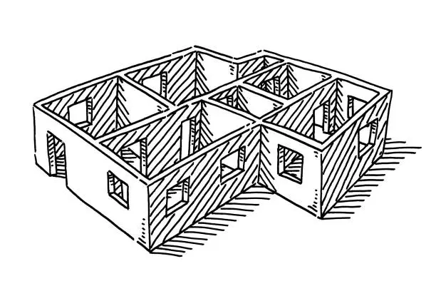 Vector illustration of Apartment 3D Plan Drawing