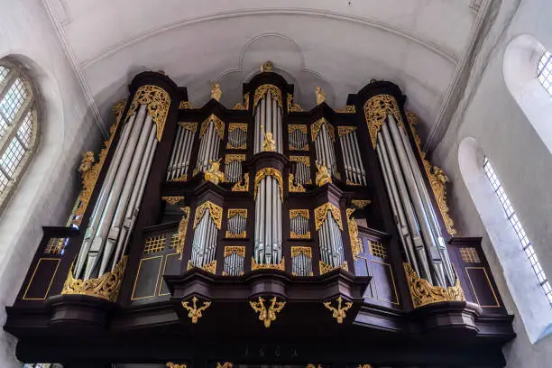 Pipe organ of the Saints Cosmas and Damian or St. Cosmae, Lutheran church in Stade, Lower Saxony, Germany