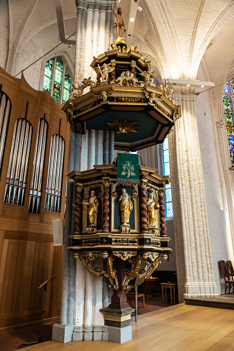 Pulpit of the St. Wilhadi, Lutheran church in Stade, Lower Saxony, Germany