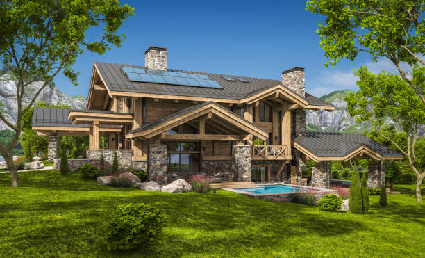 istock 3d rendering of modern cozy chalet 1316782857