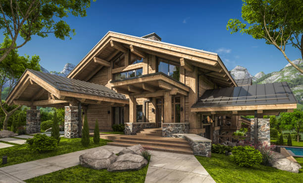 istock 3d rendering of modern cozy chalet 1316782870