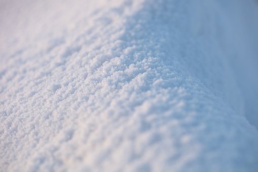 Beautiful texture of snow. Beautiful sunlight shows the texture and details of the snow. Fine and coarse texture of snow