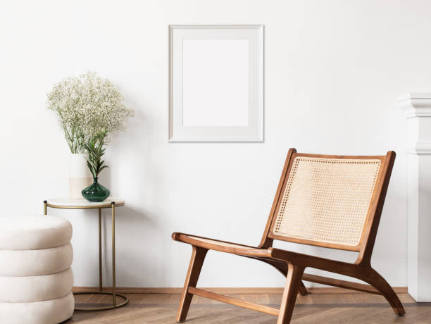 istock Artwork mock-up in interior design. Blank picture frame template on a white wall 1316789044