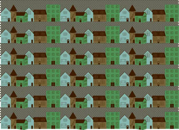 Vector illustration of Seamless pattern with colored houses on a street