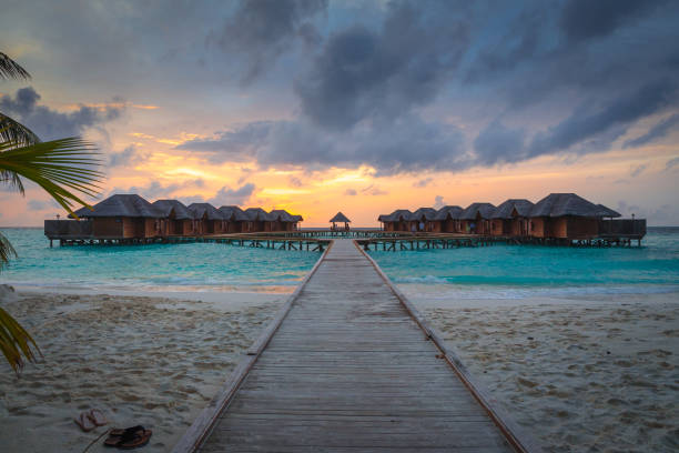 istock Sunset by the cabins over the turquoise sea 1316793409