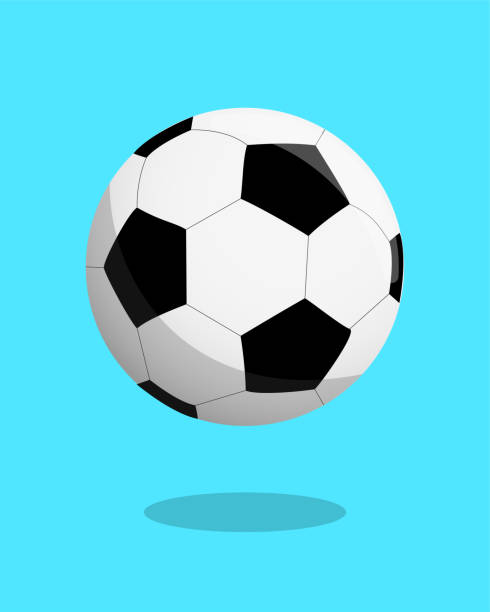 illustrazioni stock, clip art, cartoni animati e icone di tendenza di pallone da calcio su sfondo blu. illustrazione vettoriale icona calcio - football
