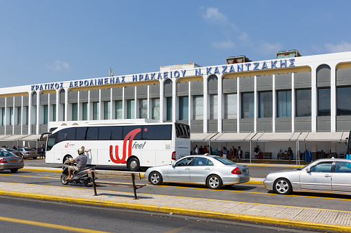 Heraklion, Greece - September 17, 2018: Terminal of Heraklion Airport (HER) in Greece.