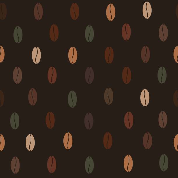 ilustrações, clipart, desenhos animados e ícones de padrão vetorial sem emenda com grãos de café multicoloridos em um fundo marrom. ornamento de café abstrato - coffee crop brown bean beige