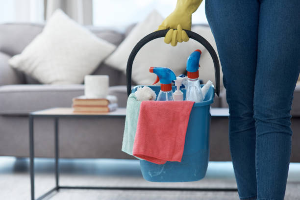 집에서 바닥을 걸레질하기 전에 청소 세제 양동이를 들고 있는 인식할 수 없는 여성의 사진 - 청소장비 뉴스 사진 이미지