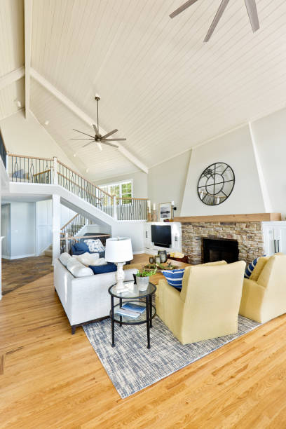 istock Modern Living Room Home Interior Design with fireplace and Television 1316802400