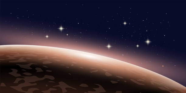 istock Vector space horizontal illustration of red planet with light and stars 1316802609
