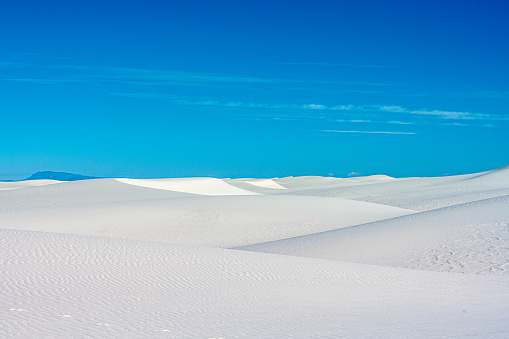 Layers of White Sand Dunes on Blue Sky Day in New Mexico