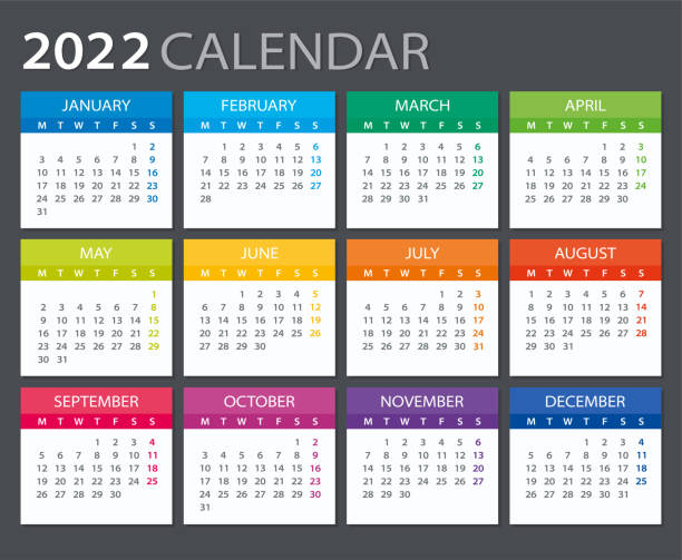 2022 Calendar - vector illustration. Monday to Sunday Vector template of color 2022 calendar - Monday to Sunday july illustrations stock illustrations