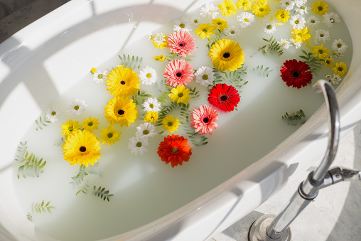 Healthy for the skin and body milk bath with bright colors.