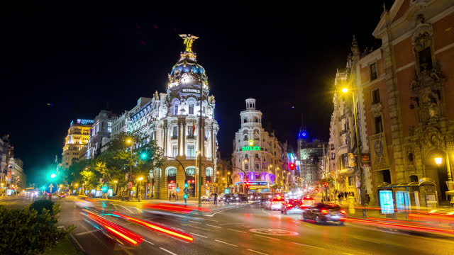 Madrid city Gran Via in Timelapse Spain