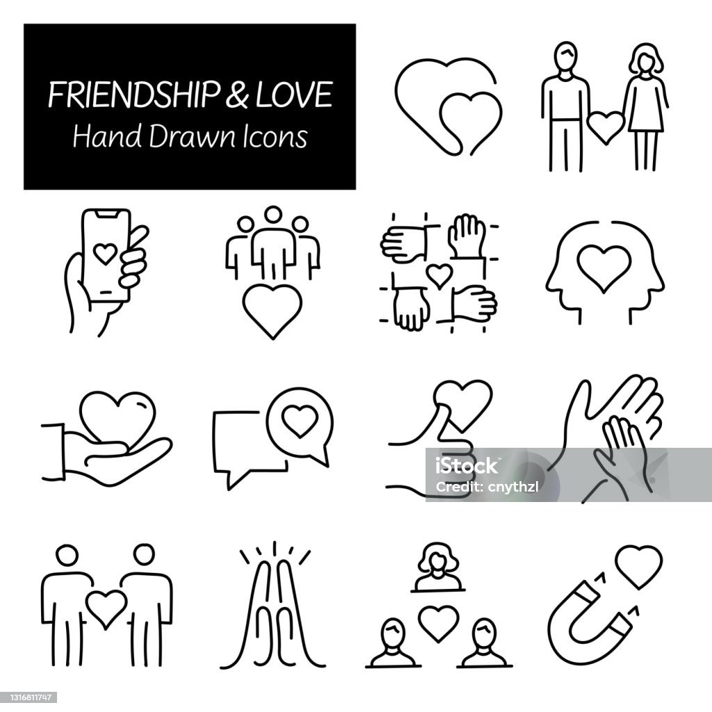 Friendship Relationship And Love Related Hand Drawn Icons Doodle ...
