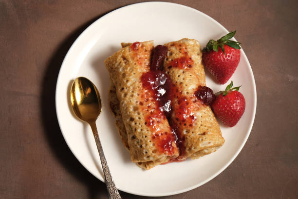 Pancakes with strawberry jam