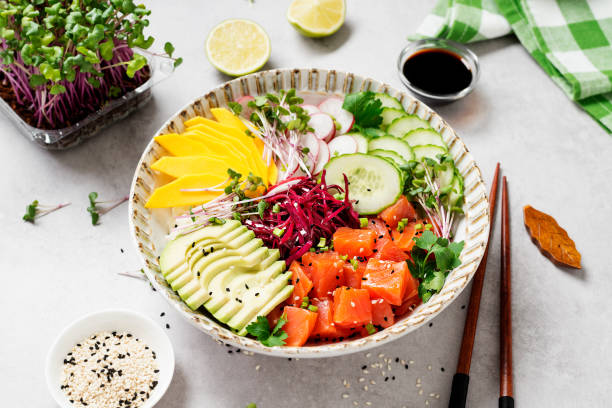 istock Poke bowl with fresh marinated salmon 1316816673