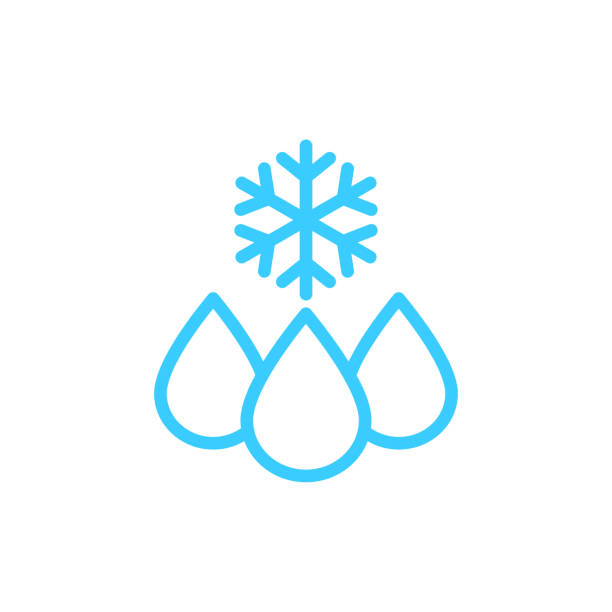 fitness, health, gym trendy icons on circles drop with snowflake, frozen water line icon ice icons stock illustrations