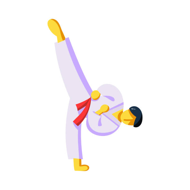 ilustrações, clipart, desenhos animados e ícones de menino isolado fazendo ícone de karatê - martial arts child judo computer graphic