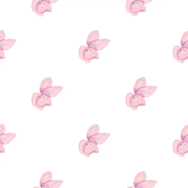 Vector illustration of Isolated summer seamless pattern with doodle orchid pink silhouettes. White background.