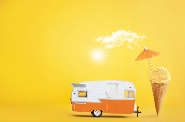 istock Toy motorhome camper van and vanilla ice cream cone 1316823953