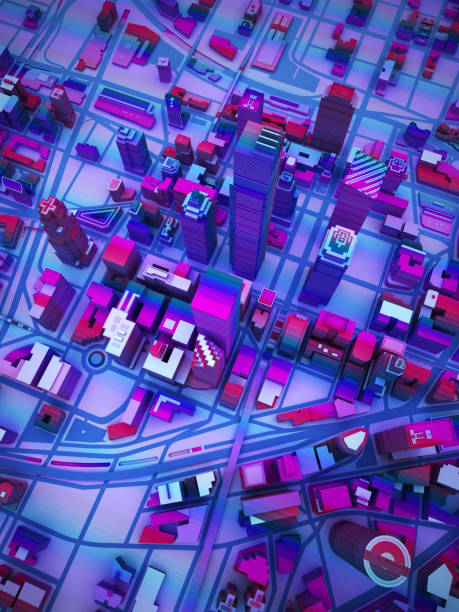 istock abstact city in cyberpunk colors above view 1316824143
