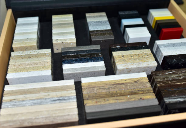 istock Samples of acrylic artificial stone for countertops. Artificial stone for interior decoration in the construction in houses 1316825565