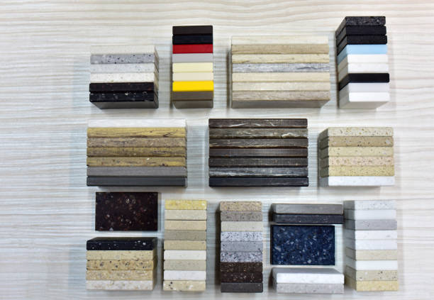 istock Samples of acrylic artificial stone for countertops. Artificial stone for interior decoration in the construction in houses. 1316825650