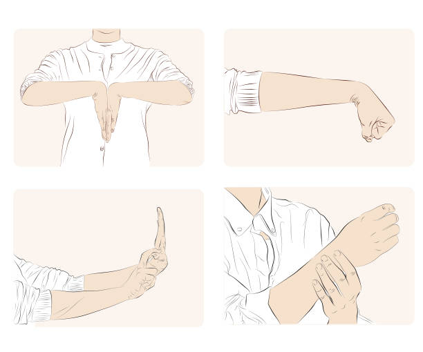 Hand and wrist exercises for long working people Prevents arthritic tendonitis. Hand and wrist exercises for long working people Prevents arthritic tendonitis. wrist exercise stock illustrations
